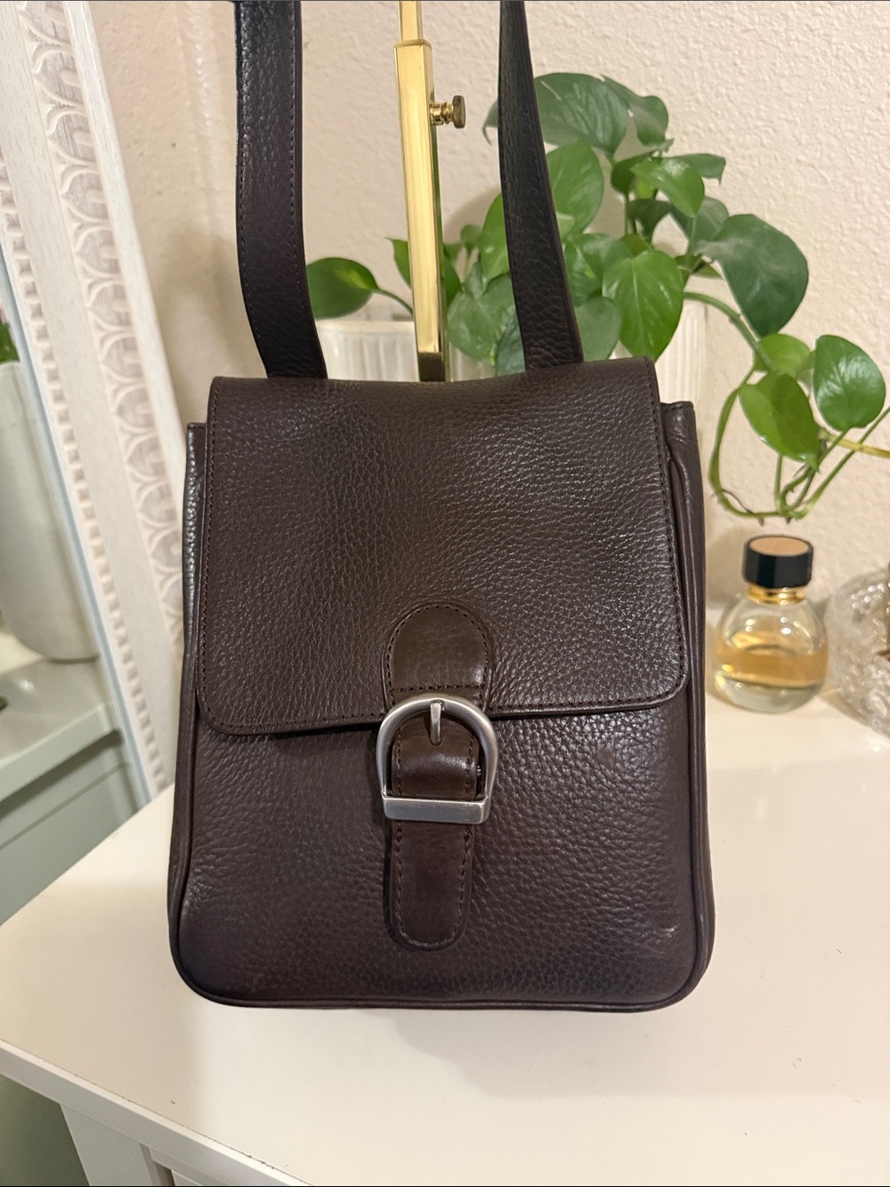 Vintage Eddie Bauer Dark Brown pebble Leather Crossbody Bag